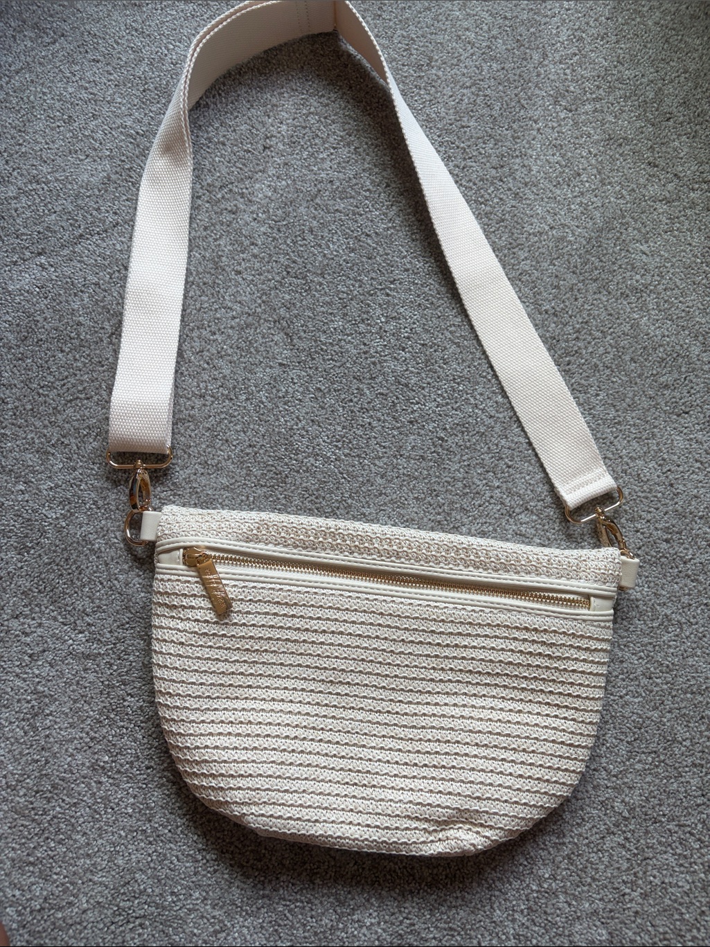 Cream Woven Crossbody/Bum Bag With Adjustable Strap In Perfect Condition Nwot
